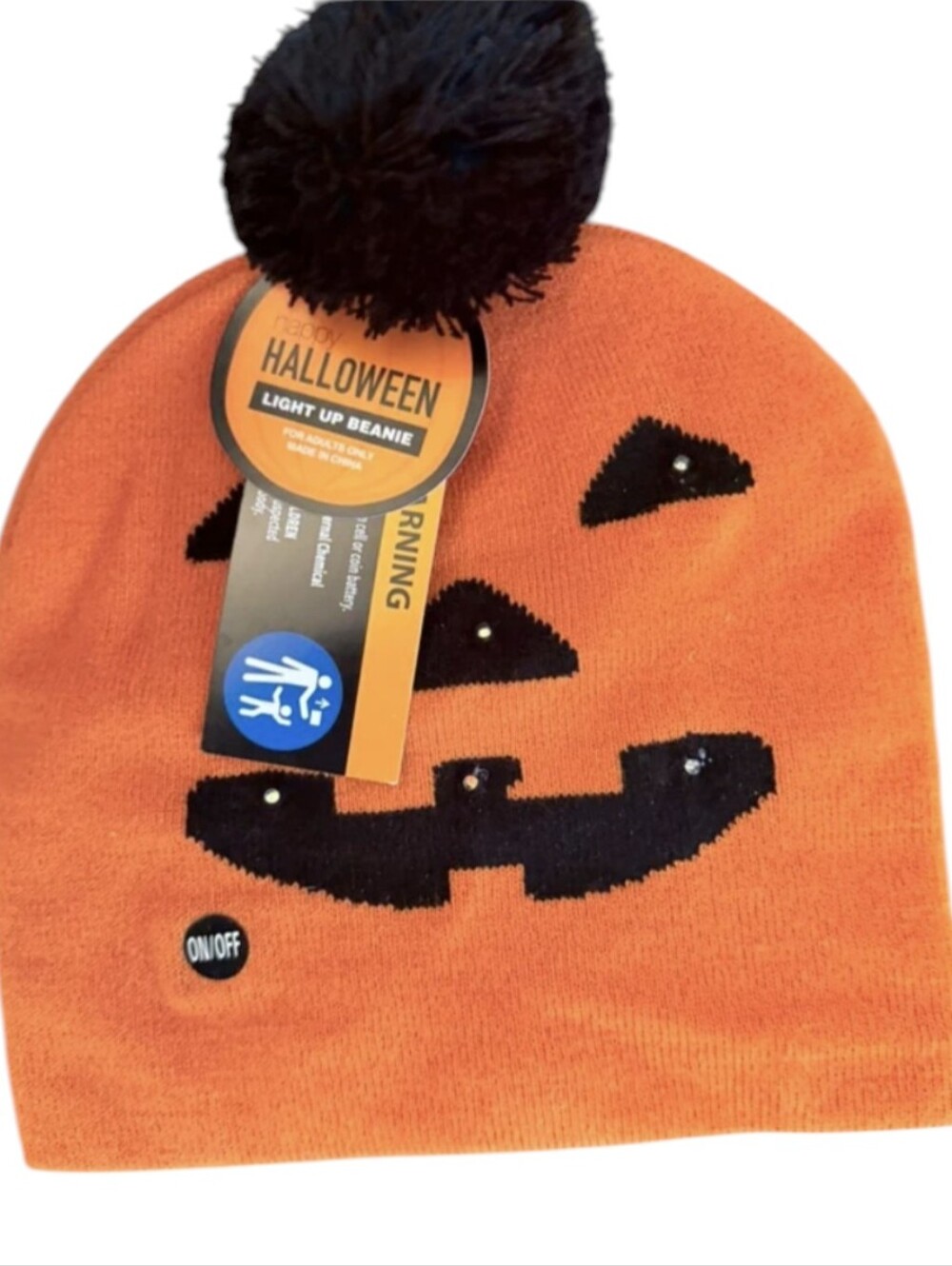 Light up Halloween pumpkin beanie hat NWT